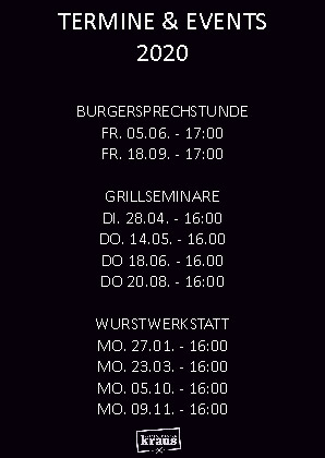 Termine und Events - Burgersprechstunde, Grillseminare, Wurstwerkstatt...